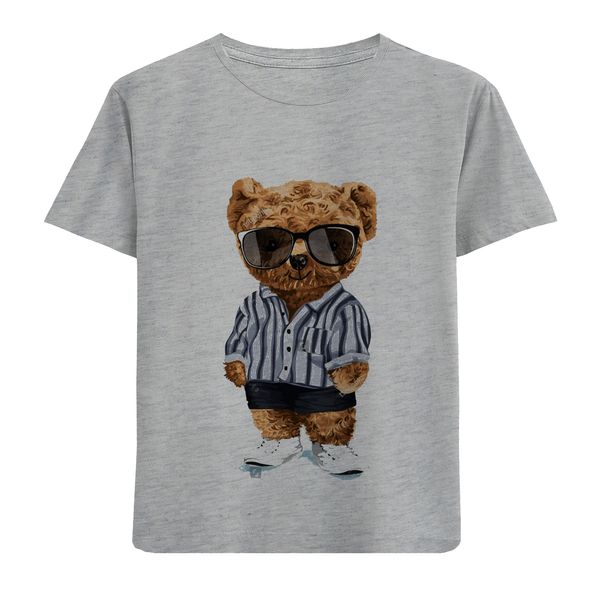 تی شرت آستین کوتاه بچگانه مدل خرس لباس راه راه D426
