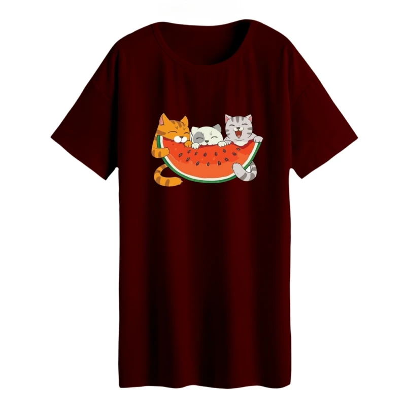 تی شرت لانگ زنانه مدل گربه یلدایی کد 4