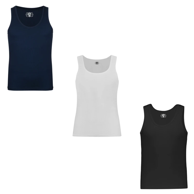 زیرپوش رکابی یقه گرد مردانه برهان تن پوش مدل نخ پنبه کد 1003-1 بسته سه عددی