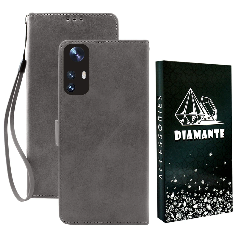کیف کلاسوری دیامانته مدل Gray Bk مناسب برای گوشی موبایل شیائومی Mi 12T Pro به همراه بند آویز