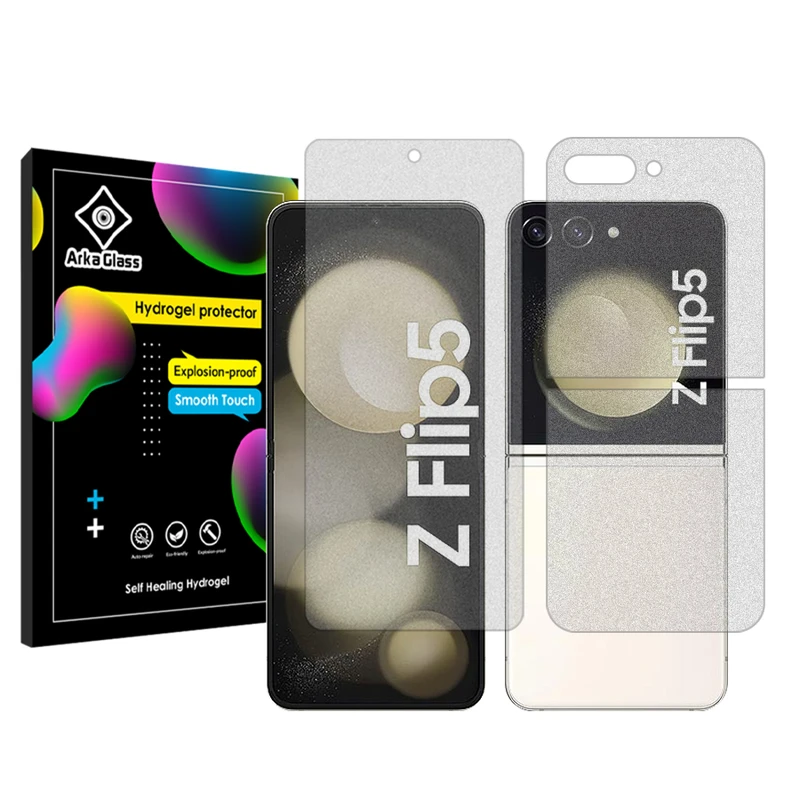 محافظ صفحه نمایش مات آرکا گلس مدل Tough مناسب برای گوشی موبایل سامسونگ Galaxy Z Flip5 به همراه محافظ پشت گوشی
