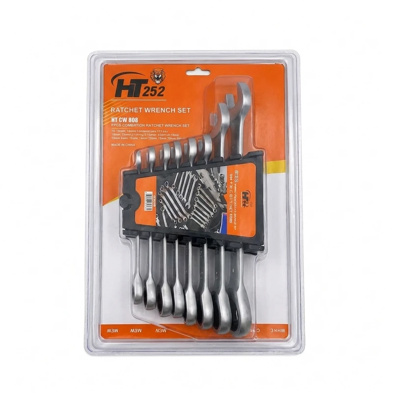آچار یکسر تخت و یکسر رینگی جغجغه ای  اچ تی کد YP-HT252 مجموعه 8 عددی