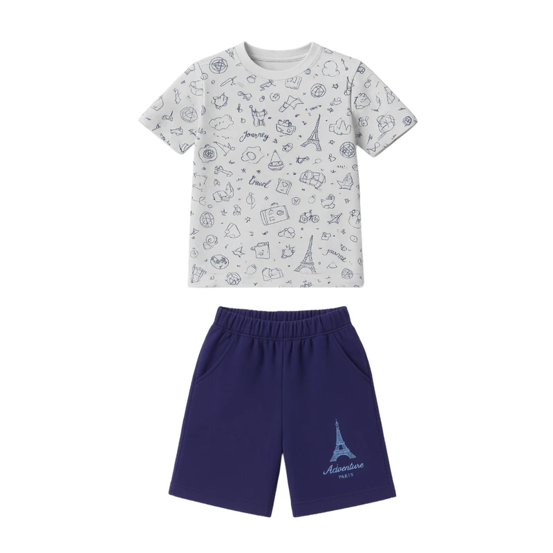 ست تی‌شرت آستین کوتاه و شلوارک راحتی پسرانه مدل 501094A