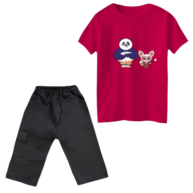 ست تی‌شرت و شلوارک پسرانه مدل پاندا کنگفوکار کد 3