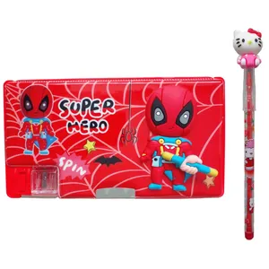 جامدادی مدل مگنتی طرح SUPER HERO کد R33 به همراه مداد فشنگی