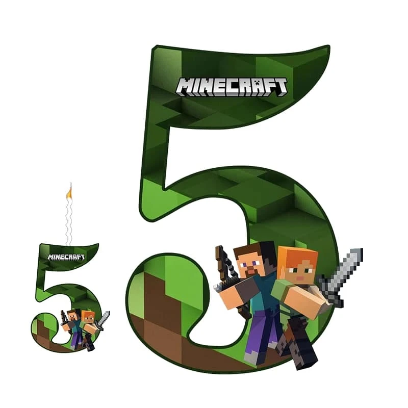 استند تولد مدل عدد 5 طرح ماینکرافت به همراه شمع