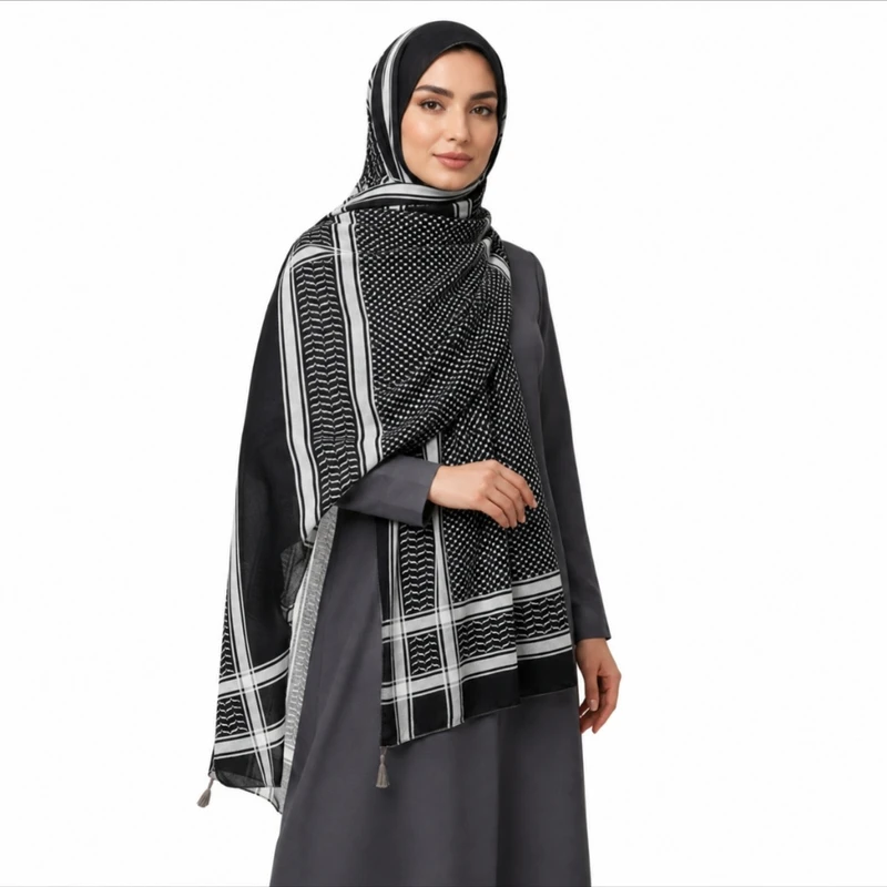 شال نخ زنانه مدل چفیه کد 222 با طول و عرض ۲۰۰*۴۰ سانتی‌متر