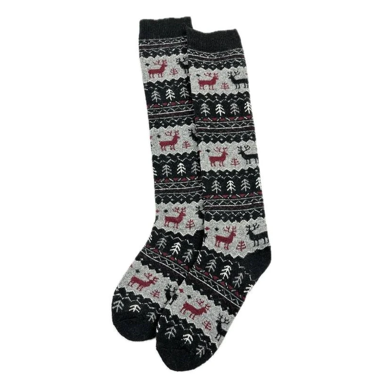 جوراب ساق بلند زنانه مدل زیر زانو پشمی حوله ای گوزنی رنگ مشکی