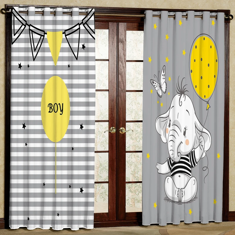 پرده مدل فیل و بادکنک هازان پانچی کد 1289a سایز 140x200 سانتی متر