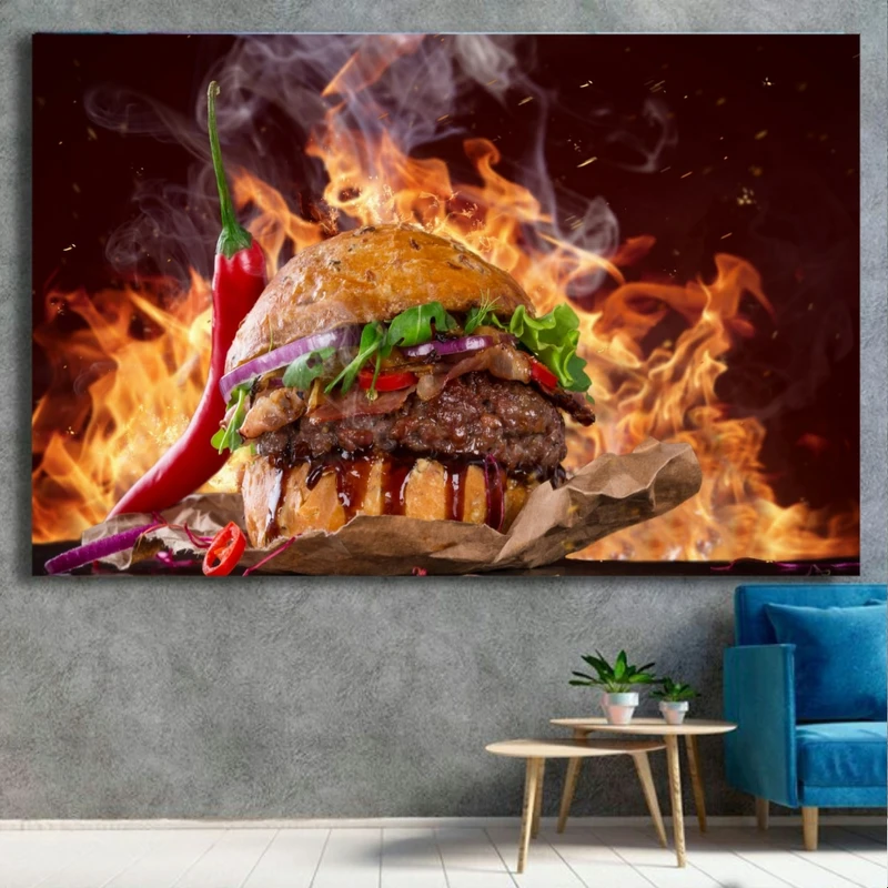پوستر پارچه ای طرح فست فود مدل همبرگر فلفلی آتشین کد SDP1426