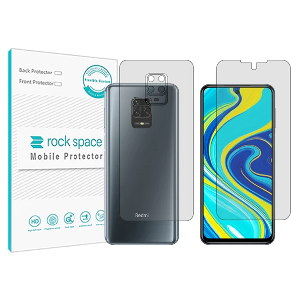 محافظ صفحه نمایش شفاف راک اسپیس مدل HyGEL مناسب برای گوشی موبایل شیائومی Redmi Note 9S به همراه محافظ پشت