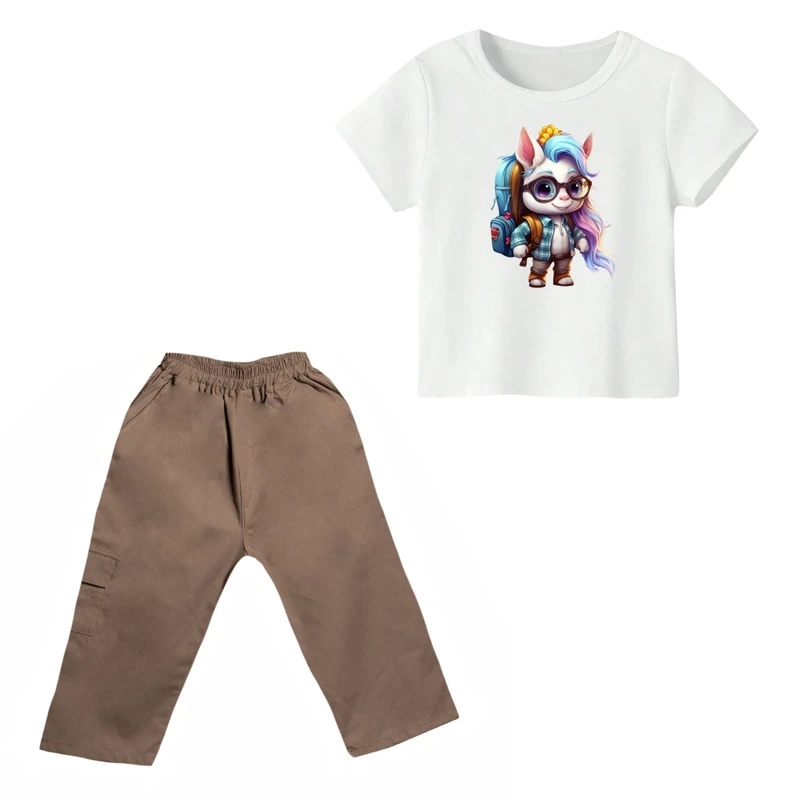 ست تی شرت و شلوارک دخترانه مدل یونیکورن کد 38