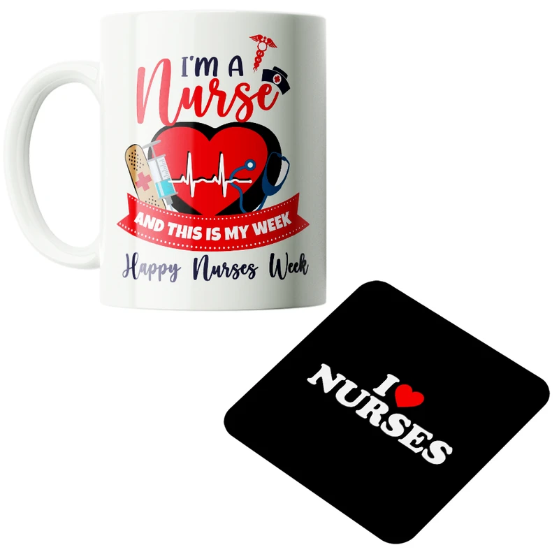 ماگ پاد آفرین مدل  پرستار کادر درمان بیمارستان کد PZ115 به همراه زیرلیوانی