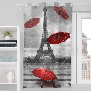 پرده مدل مخمل پانچی طرح ایفل و چتر کد8086  سایز 190x140 سانتی متر