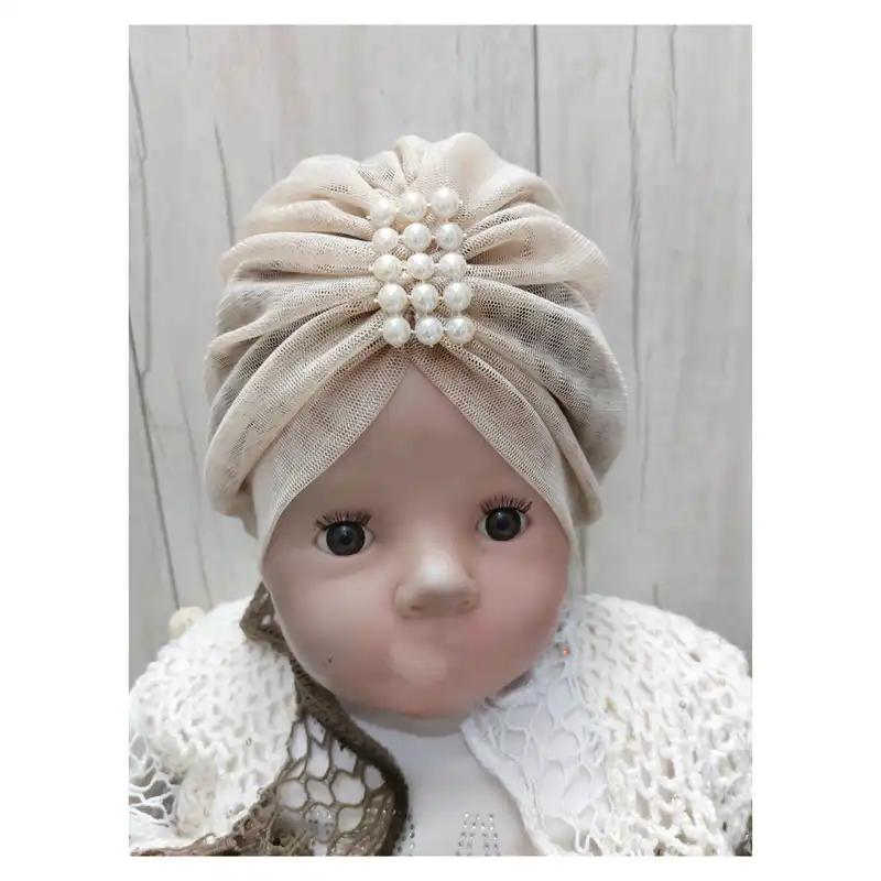 توربان نوزادی مدل تور رنگ کرم