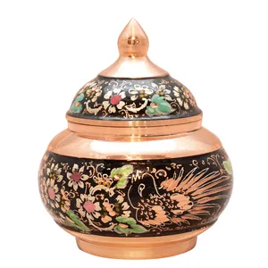 قندان مسی مدل الماس تراش طرح گل و مرغ کد 11p10half2p6