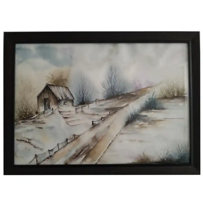 تابلو نقاشی آبرنگ مدل منظره برفی کد m2