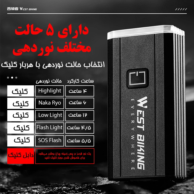 عکس شماره 4 : چراغ جلوی دوچرخه وست بایکینگ مدل 701414