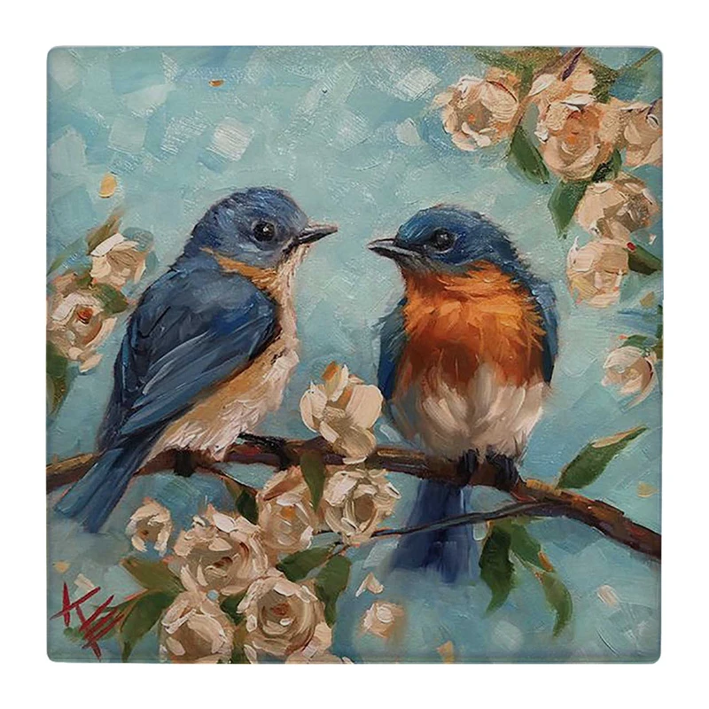 زیر لیوانی  طرح دو پرنده و شاخه شکوفه کد    4809008_3637