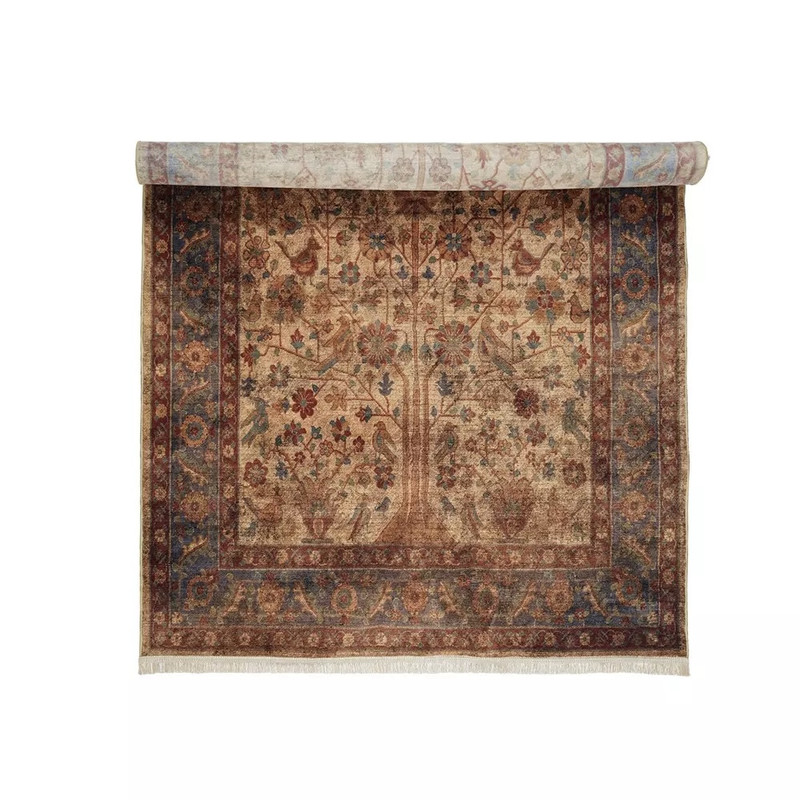 فرش ماشینی ۱۰۰۰شانه زمینه کرم حاشیه سبز طرح هلنا کد ۱۰۰۶۲۳