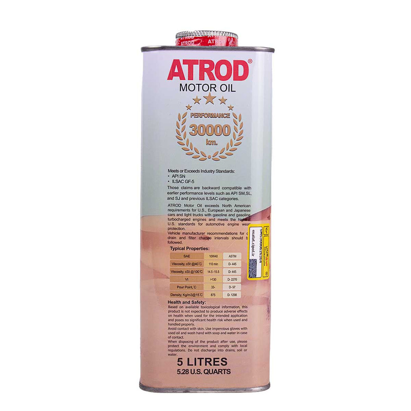 روغن موتور آترود مدل 10W40 SN نیمه سنتتیک کد 110033 حجم 5 لیتر
