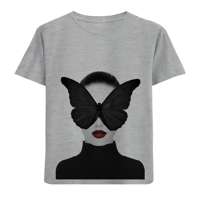تی شرت آستین کوتاه دخترانه مدل دختر و پروانه کد N19