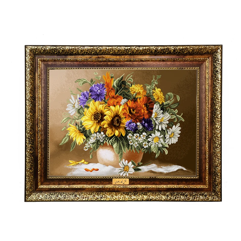 تابلو فرش ماشینی نقش نگار رضوی طرح گل کد 2283KH