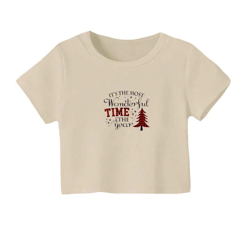 کراپ‌ تی‌شرت آستین کوتاه زنانه مدل نوشته کریسمس کد 24
