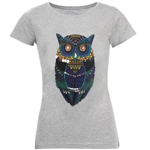 تی شرت آستین کوتاه زنانه مدل جغددار رنگ طوسی