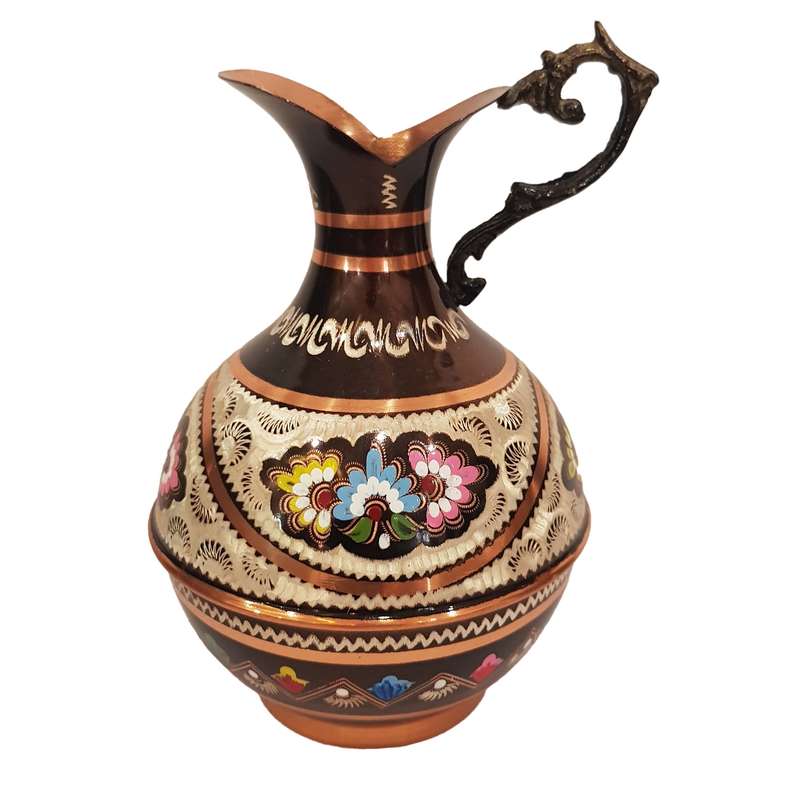 پارچ میناکاری مسی مدل دسته دار طرح خمره ای کد 297