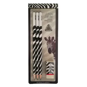 مداد مشکی فکتیس طرح گورخر بسته 3 عددی به همراه پاک کن