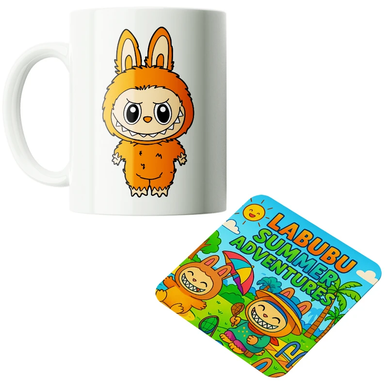 ماگ پاد آفرین مدل عروسک لبوبو کد PZ452 به همراه زیرلیوانی