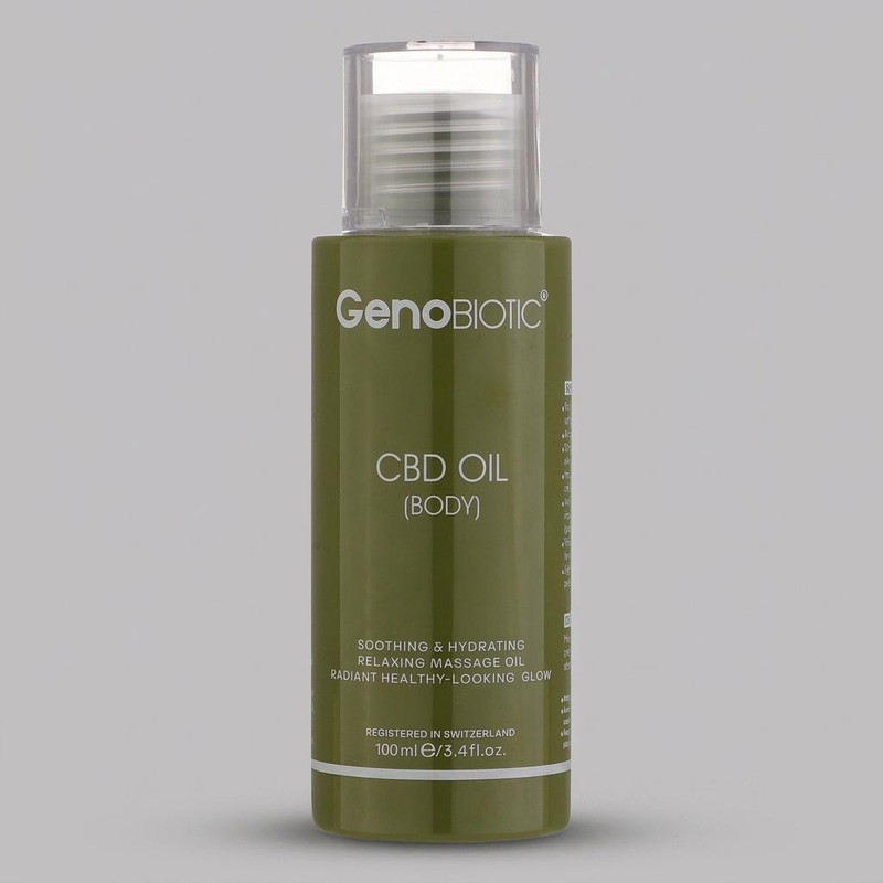 روغن بدن ژنوبایوتیک مدل CBD حجم 100 میلی‌لیتر، حاوی روغن جو، اسطوخودوس و کانابیس