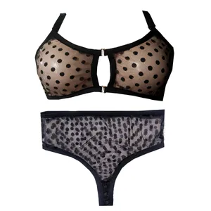 ست شورت و سوتین زنانه مدل توری خال دار