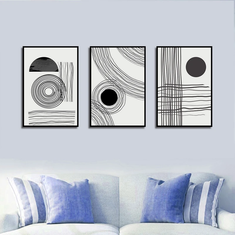 تابلو بکلیت طرح ترکیبی نقاشی مینیمال و خطوط مدل B-3162 مجموعه 3 عددی