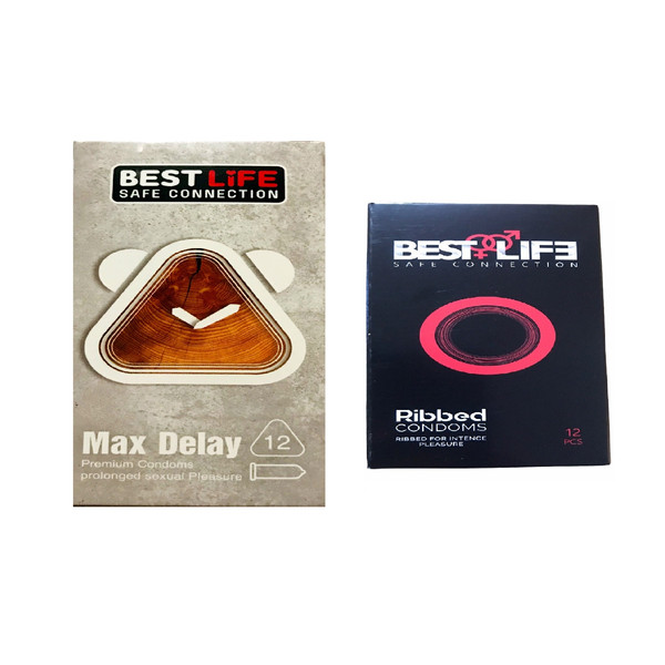 کاندوم بست لایف مدل Max Delay بسته 12 عددی به همراه کاندوم بست لایف مدل Ribbed بسته 12 عددی