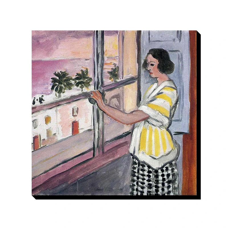 تابلو ترمه طراحان ایده طرح زن جوان پشت پنجره، غروب آفتاب از ماتیس کد art0703