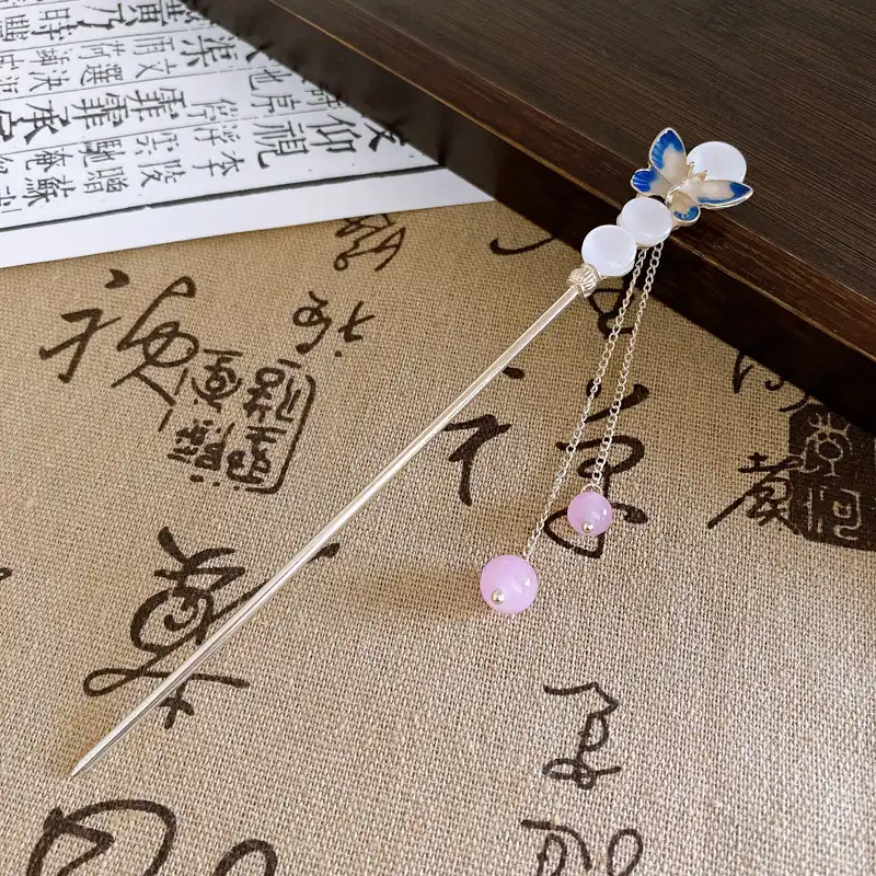 گیره مو زنانه مدل کانزاشی طرح پروانه و شبنم