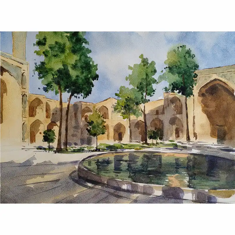 نقاشی آبرنگ طرح مسجد اصفهان کد 1035
