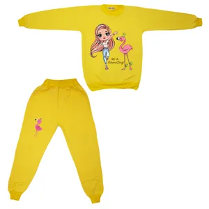 ست سویشرت و شلوار دخترانه مدل دختر و فلامینگو رنگ زرد 