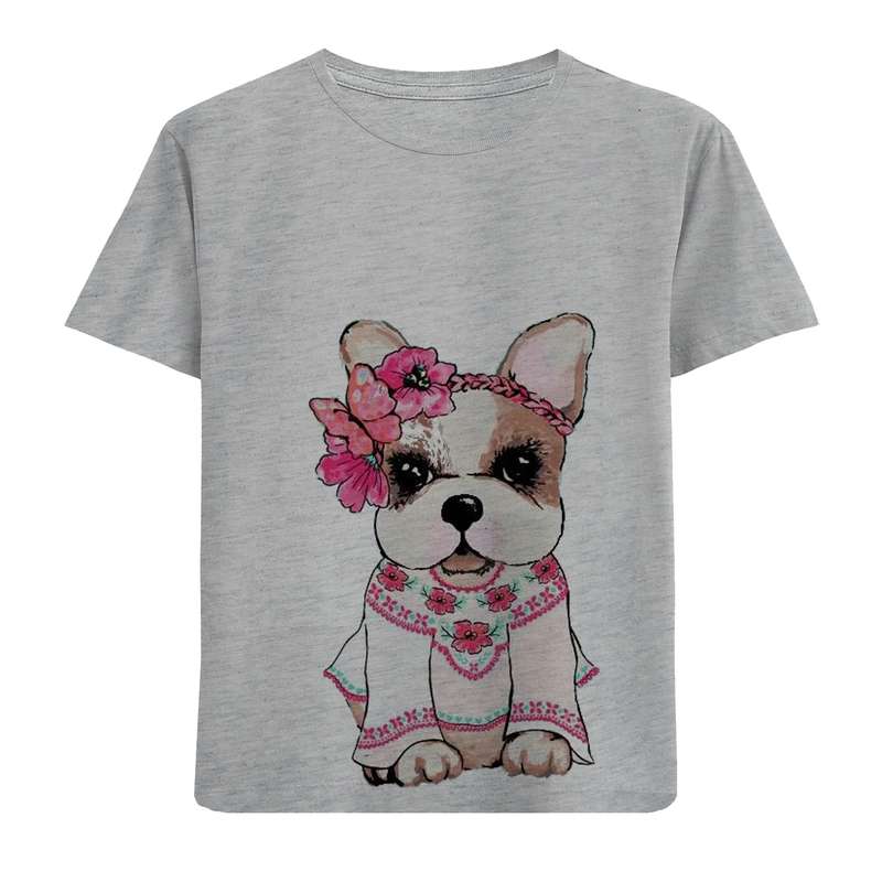 تی شرت آستین کوتاه دخترانه مدل سگ F722