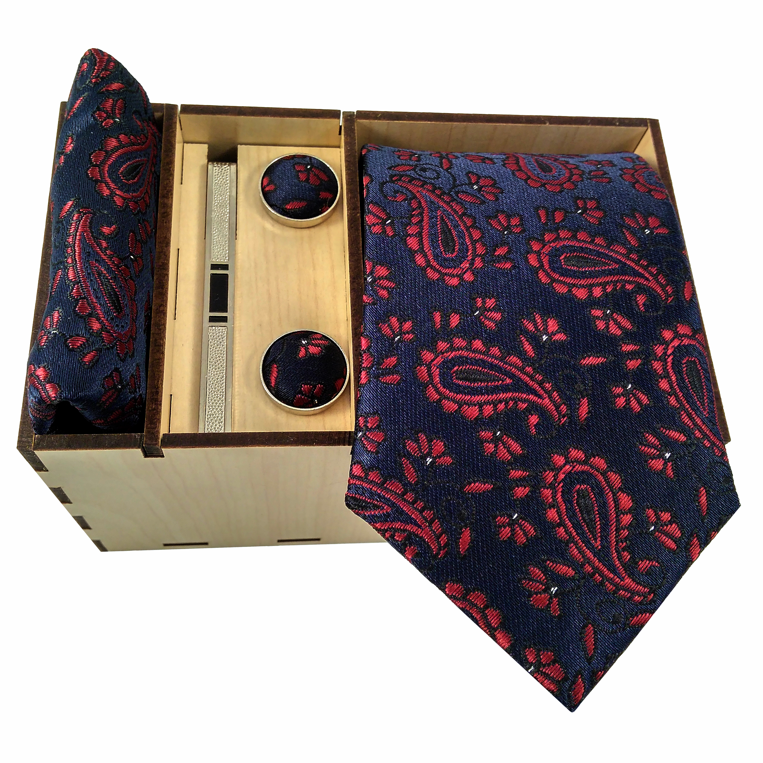 ست کراوات و دستمال جیب و دکمه سردست مردانه مدل 423A