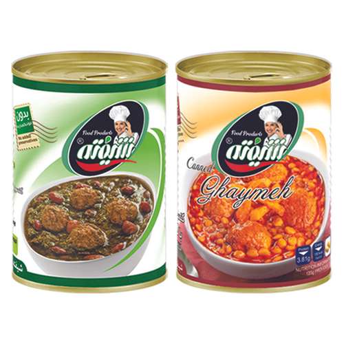 کنسرو خورشت قیمه با گوشت گیاهی شیفته - 370 گرم به همراه کنسرو خورشت قرمه سبزی شیفته - 370 گرم