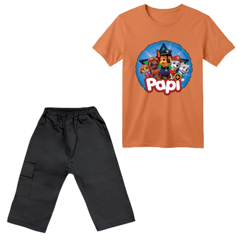 ست تی‌شرت آستین کوتاه و شلوارک پسرانه مدل سگ نگهبان کد ۶