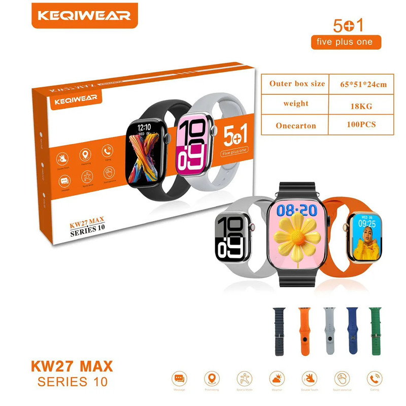 ساعت هوشمند 46 میلی‌متری کیکویر مدل KW 27 Max با بند سیلیکونی، سازگار با سیستم عامل Android و iOS