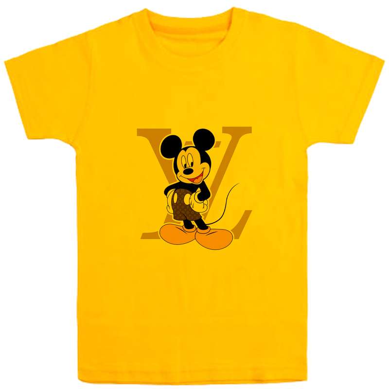 تی شرت آستین کوتاه دخترانه مدل میکی D19 رنگ زرد