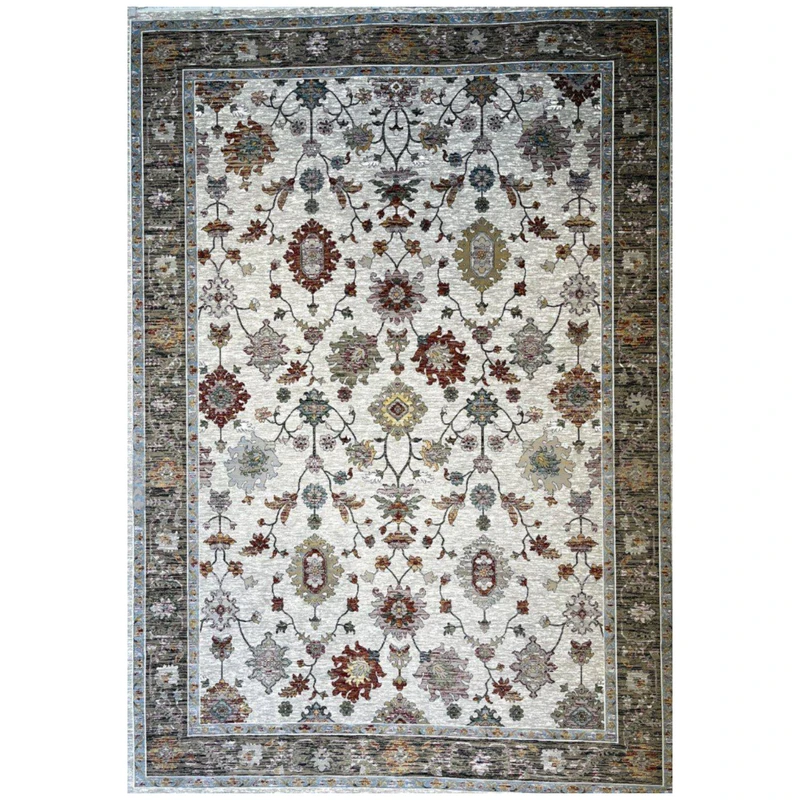 فرش ماشینی 1200 شانه زمینه نقره‌ای حاشیه نسکافه ای مدل سلطان آباد سیلور تراکم 3600