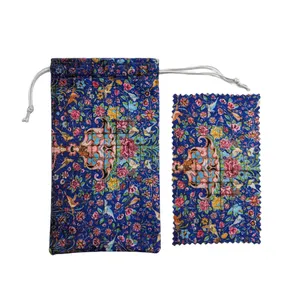 کاور عینک ترمه طراحان ایده مدل کاشی گل و مرغ کد Trm515 به همراه دستمال