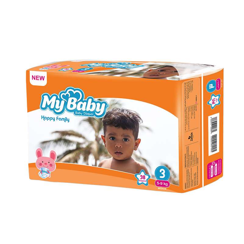 پوشک بچه مای بیبی سایز 3 بسته 38 عددی پوشک بچه مای بیبی سایز 3 بسته 38 عددی