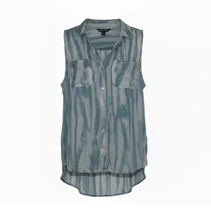 شومیز بدون آستین یقه انگلیسی زنانه مدل دوجیب کد ۹۰